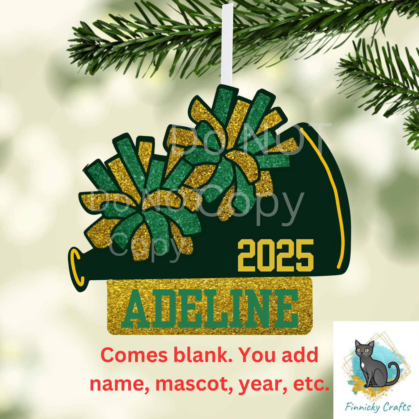 Cheer - Add Personalization- Christmas Ornament Digital File - Add name, mascot, school