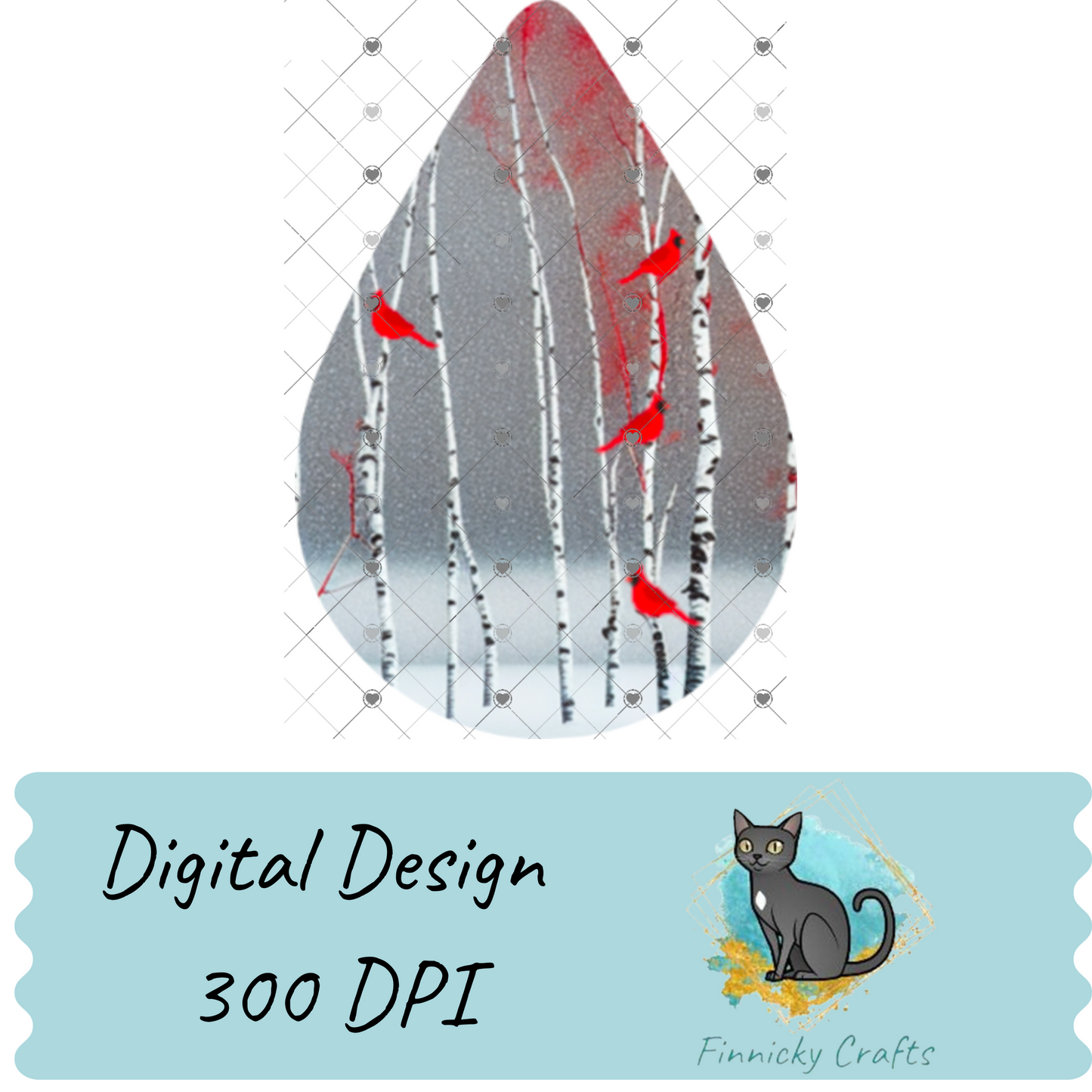 Cardinals in birch trees Teardrop Shape png - Earring Png - Teardrop Download
