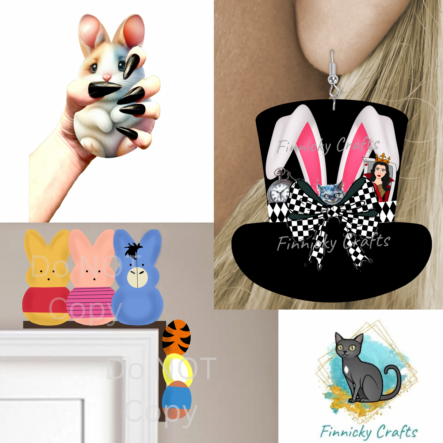 Dollar Deals - Bunny Corner Sitter, Bunny Nailfie, White Bunny Top Hat Digital Design- PNG