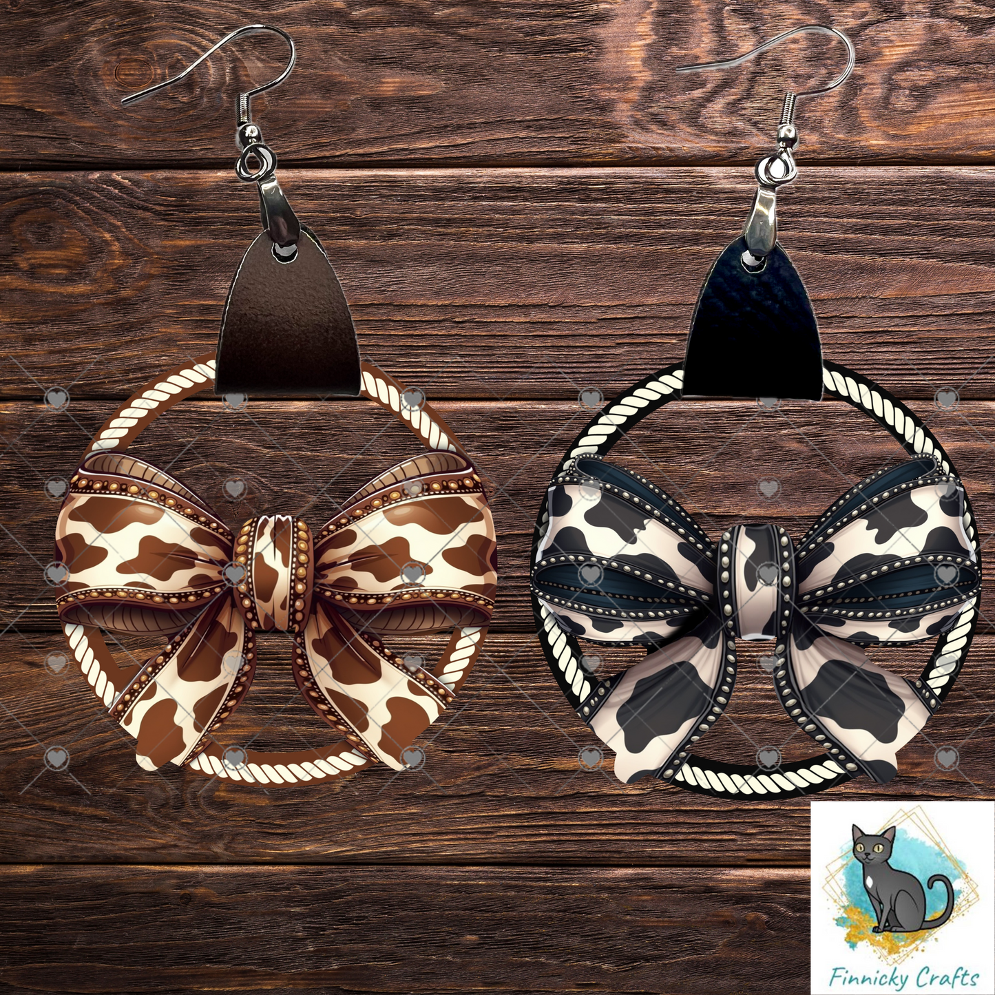 Leather Cow Bow Earring PNG, Earring Design, Sublimation Leather Earring