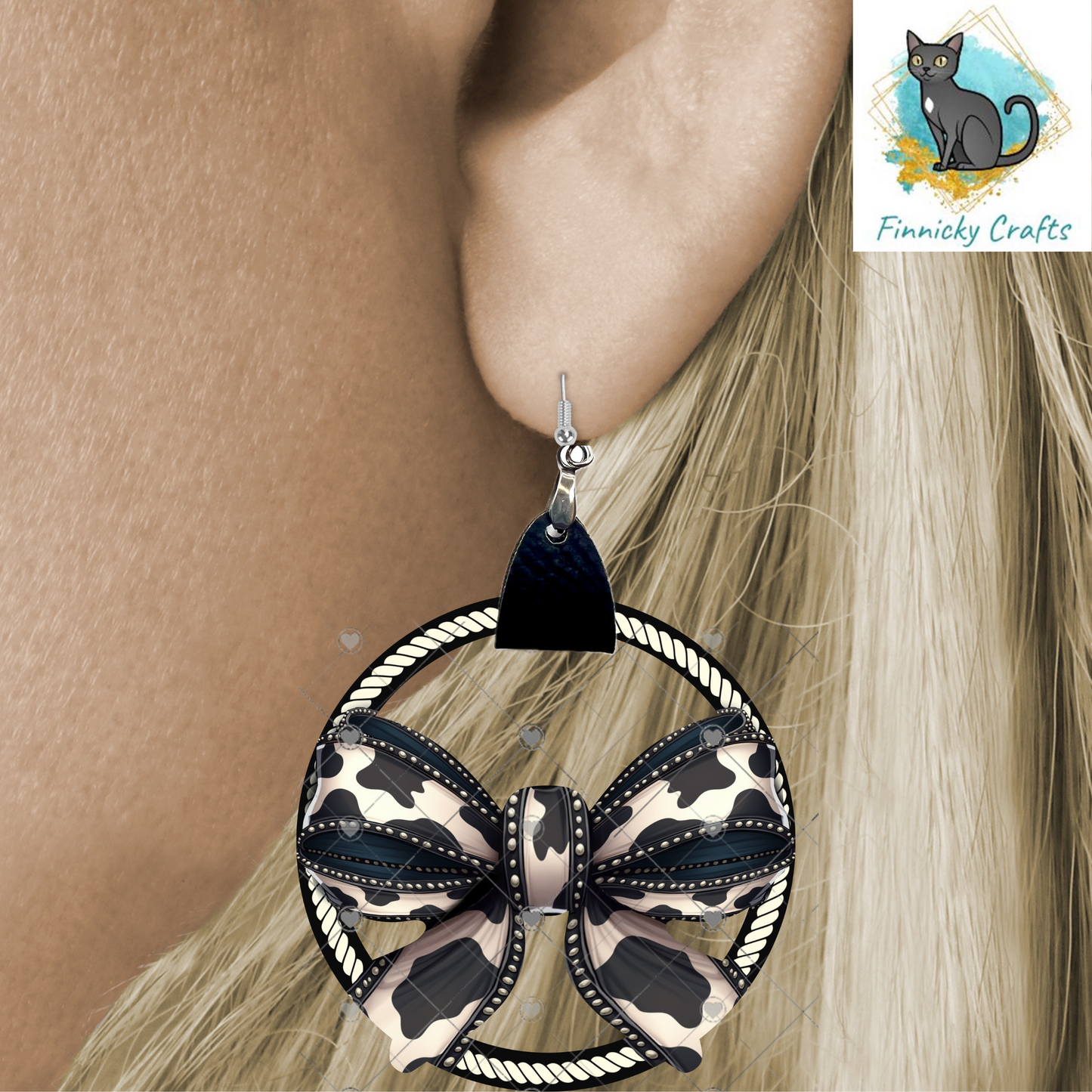 Leather Cow Bow Earring PNG, Earring Design, Sublimation Leather Earring