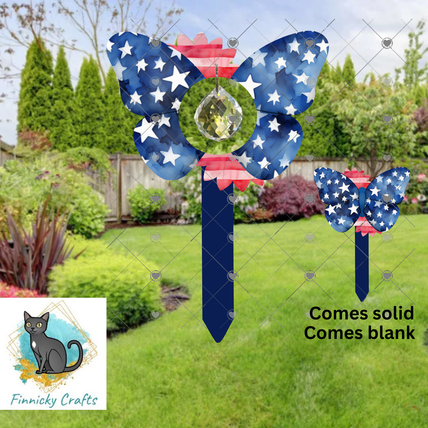 Butterfly Sunflower Patriotic Garden Stake, garden decor, Sublimation, Design, Summer, MDF, Acrylic, Crystal