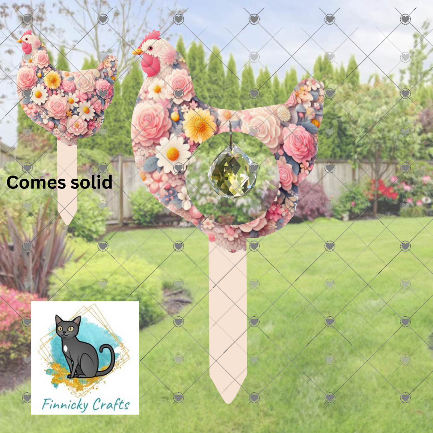 Chicken Floral Garden Stake, garden decor, Sublimation, Design, Summer, MDF, Acrylic, Crystal