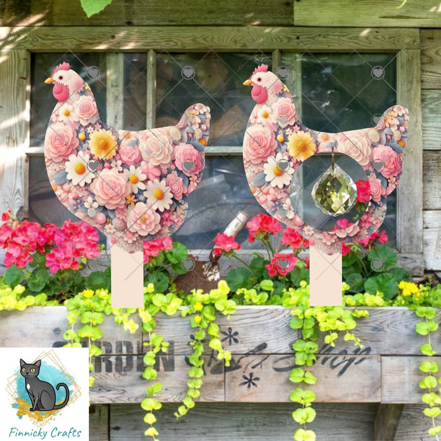 Chicken Floral Garden Stake, garden decor, Sublimation, Design, Summer, MDF, Acrylic, Crystal