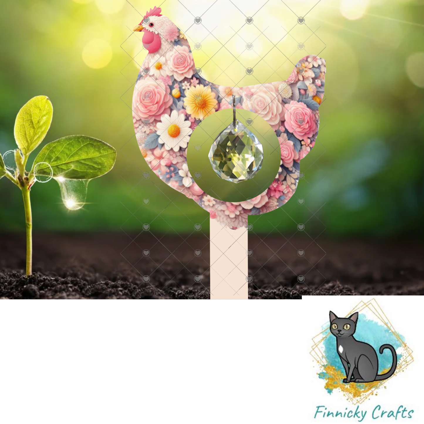 Chicken Floral Garden Stake, garden decor, Sublimation, Design, Summer, MDF, Acrylic, Crystal