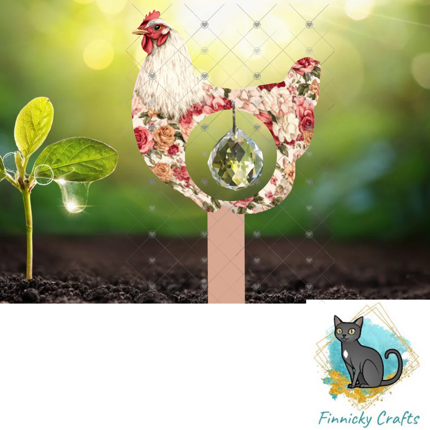Chicken Floral Garden Stake, garden decor, Sublimation, Design, Summer, MDF, Acrylic, Crystal