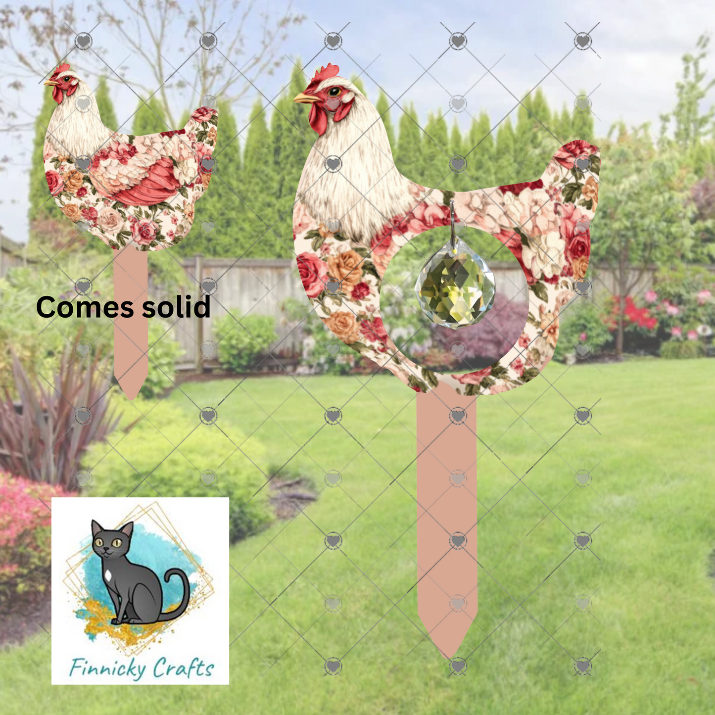 Chicken Floral Garden Stake, garden decor, Sublimation, Design, Summer, MDF, Acrylic, Crystal