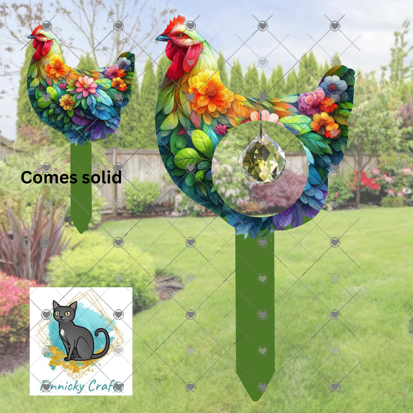 Chicken Floral Garden Stake, garden decor, Sublimation, Design, Summer, MDF, Acrylic, Crystal