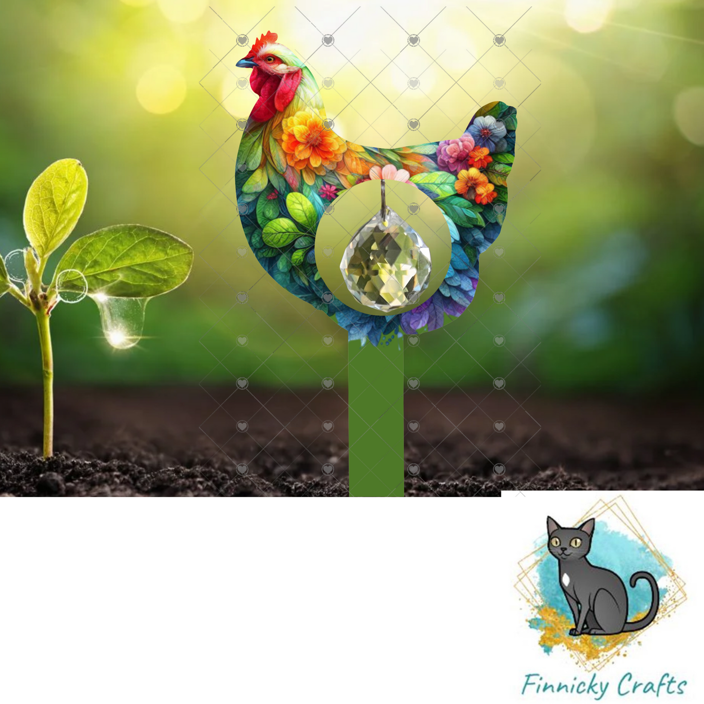 Chicken Floral Garden Stake, garden decor, Sublimation, Design, Summer, MDF, Acrylic, Crystal