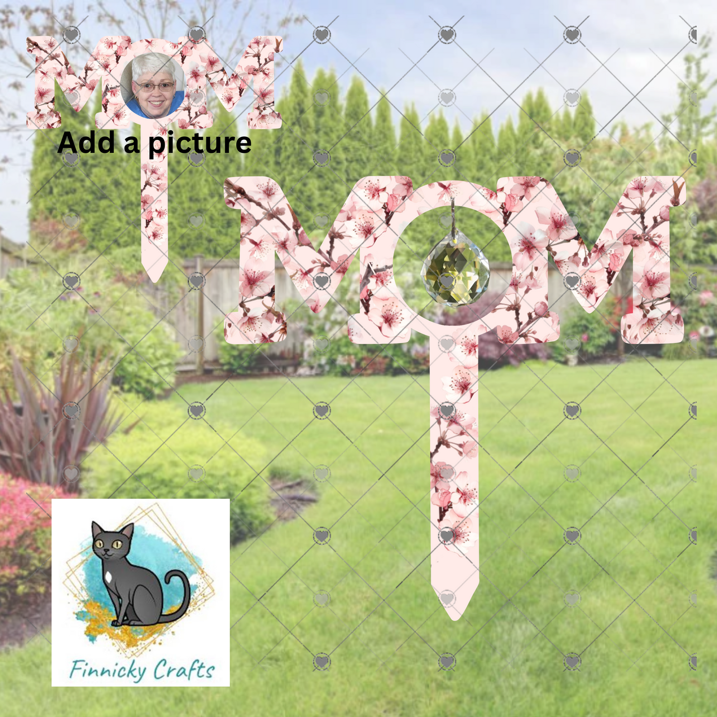 Cherry Blossom Mom Garden Stake, garden decor, Sublimation, Design, Summer, MDF, Acrylic, Crystal