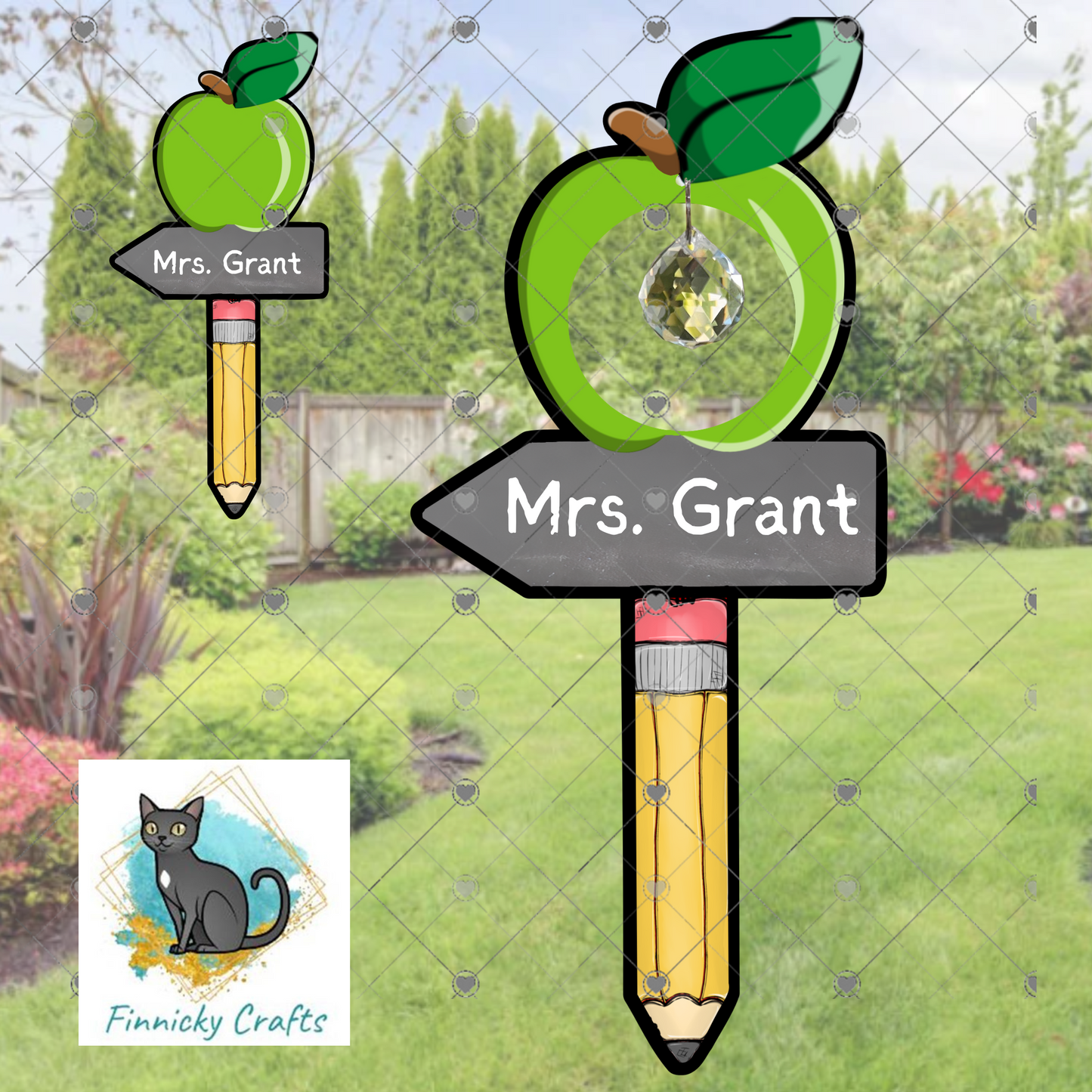 Green Apple, Teacher Appreciation Garden Stake, Sublimation, Customizable, Design png