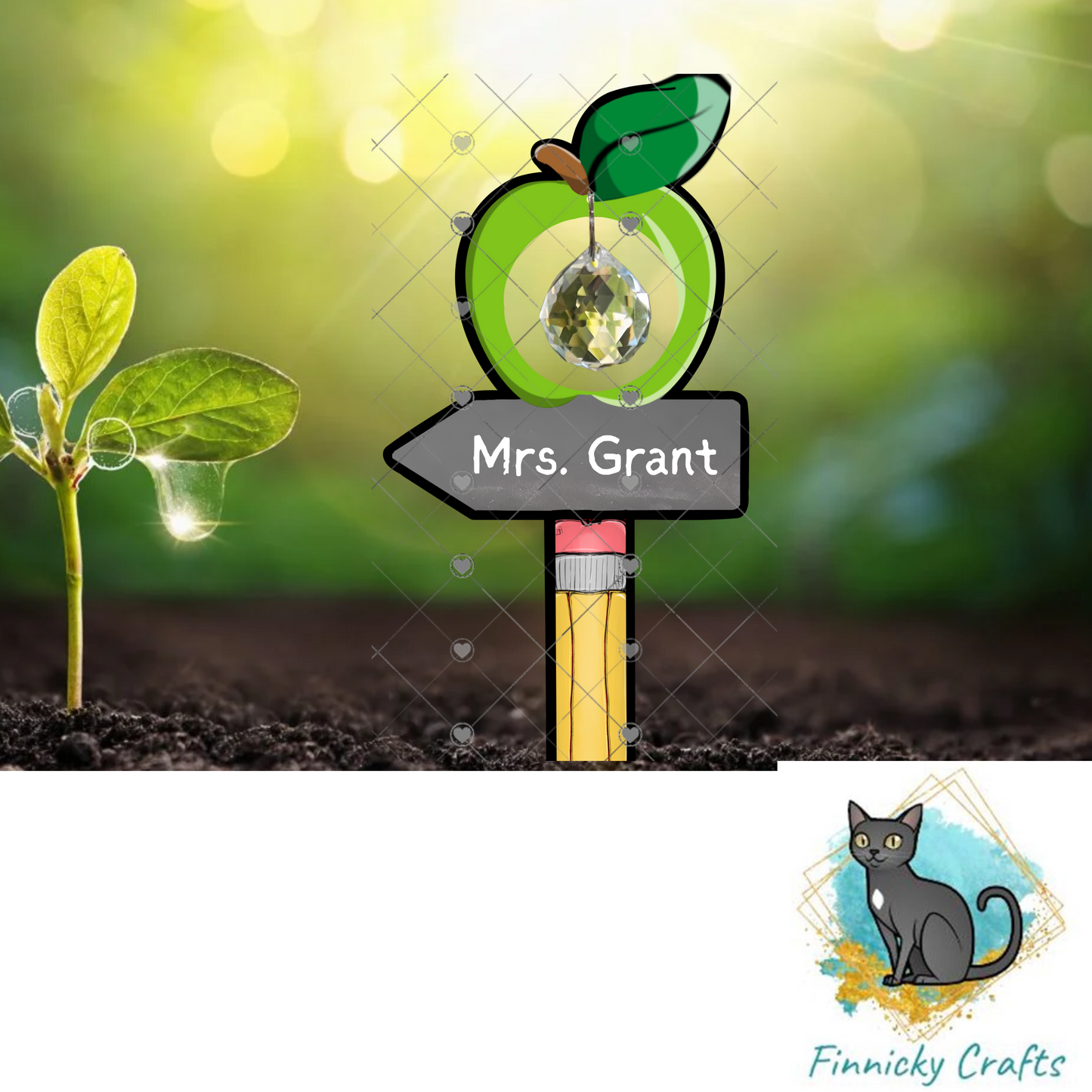 Green Apple, Teacher Appreciation Garden Stake, Sublimation, Customizable, Design png