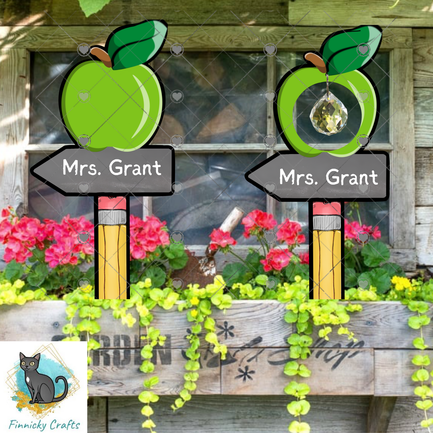 Green Apple, Teacher Appreciation Garden Stake, Sublimation, Customizable, Design png