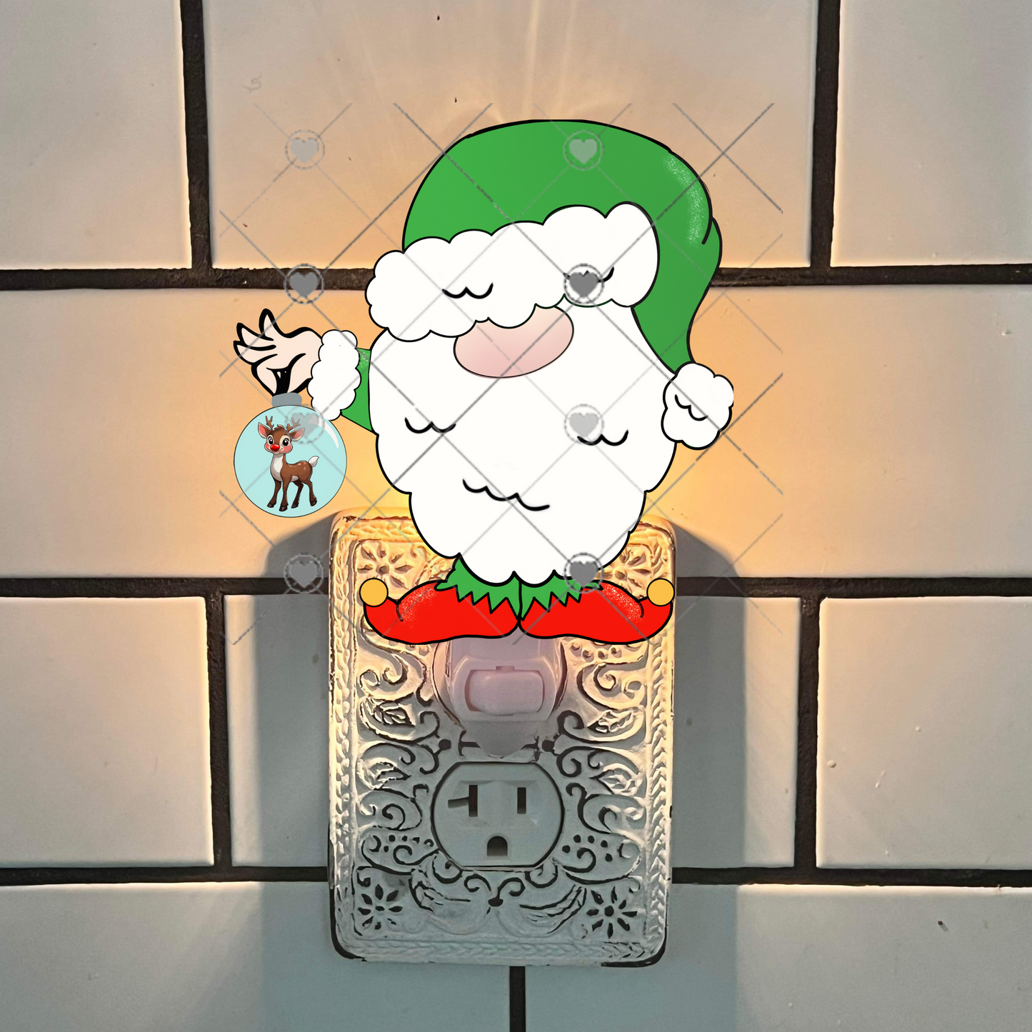 Santa Elf Gnome holding Rudolph Christmas Design png, ornament, sign, sweatshirt