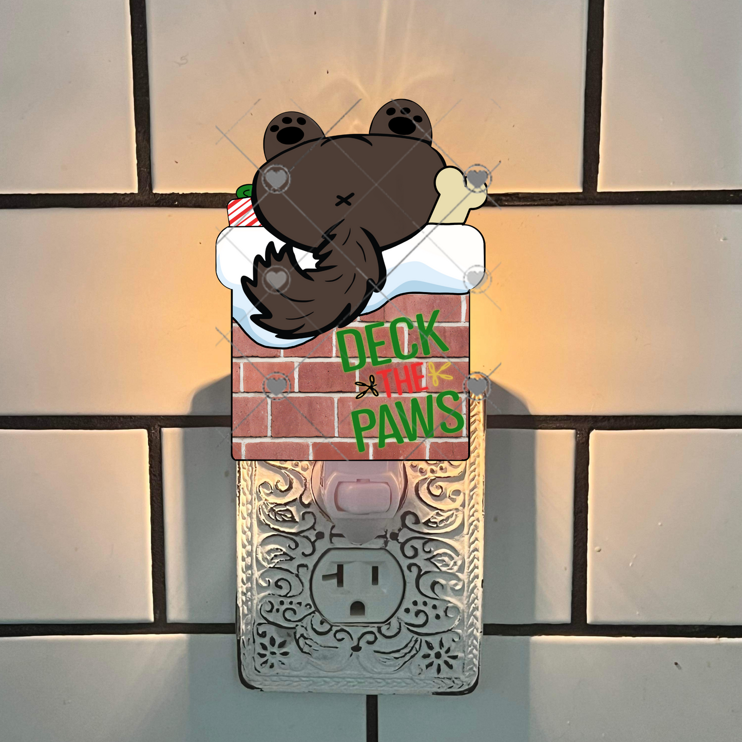 Upside Down Dog in Chimney Christmas Ornament png, earrings, sign, DTF
