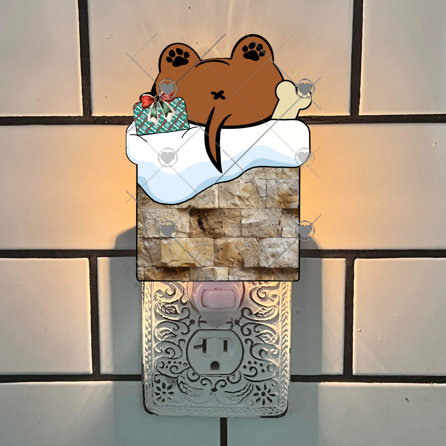 Upside Down Dog in Chimney Christmas Ornament png, earrings, sign, DTF