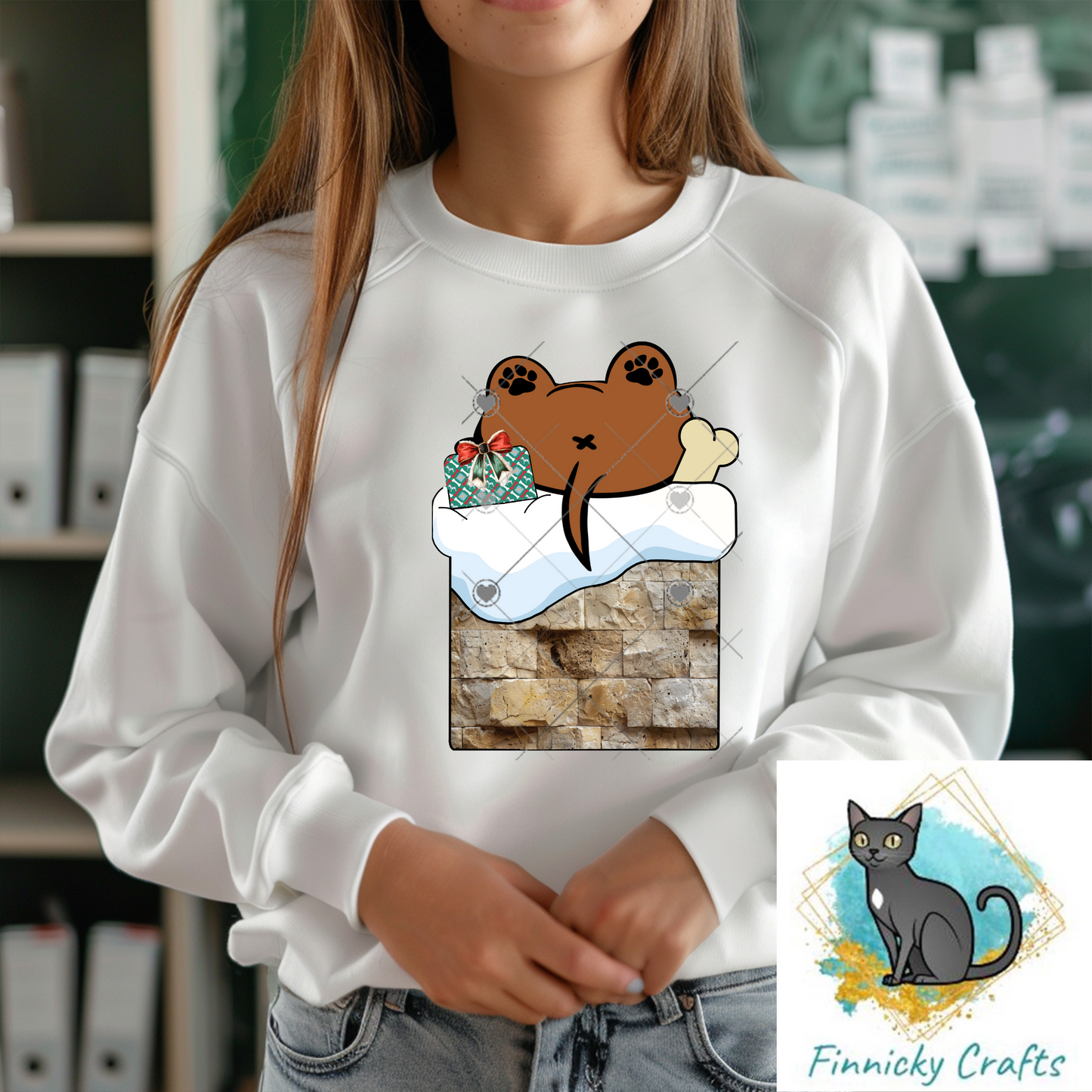 Upside Down Dog in Chimney Christmas Ornament png, earrings, sign, DTF