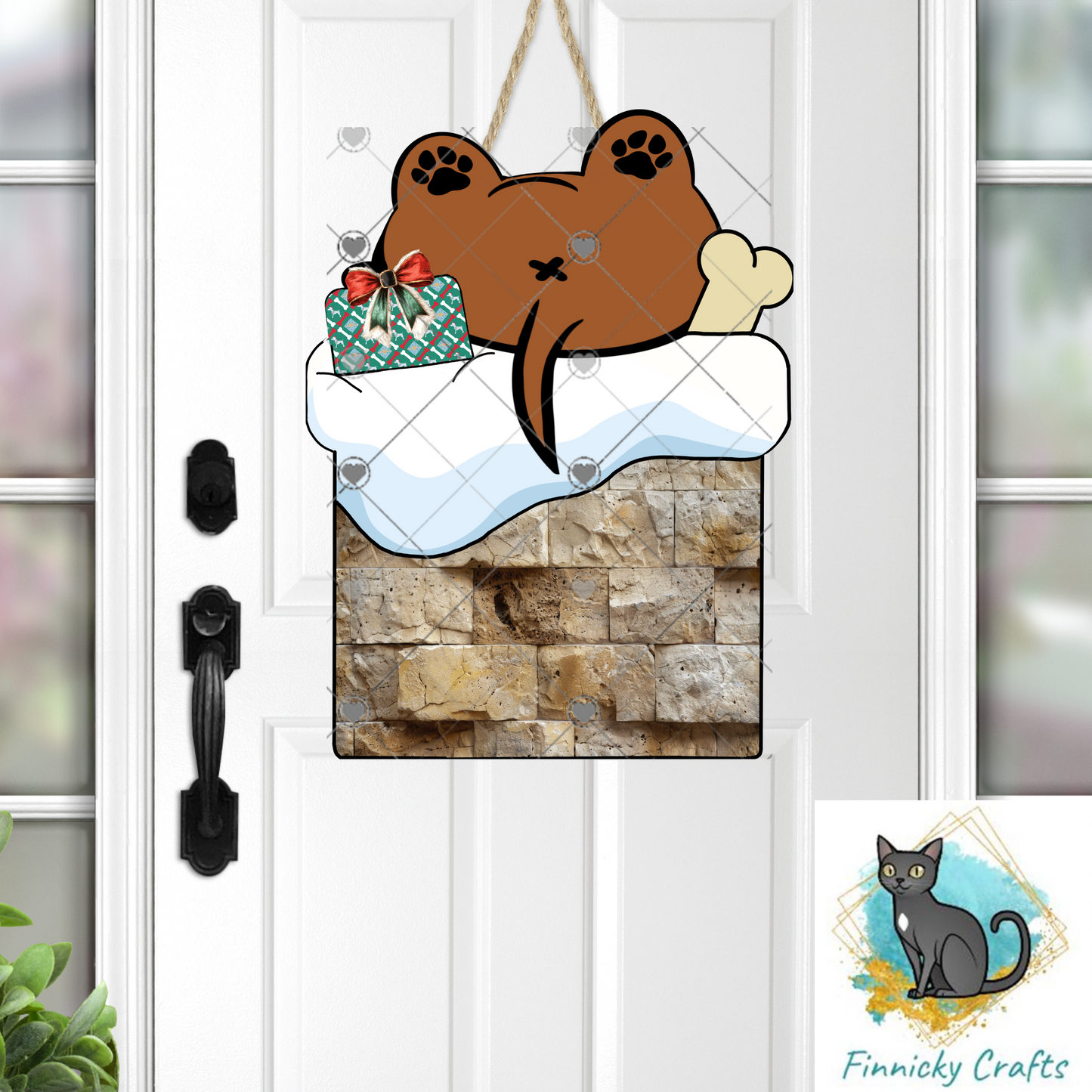 Upside Down Dog in Chimney Christmas Ornament png, earrings, sign, DTF