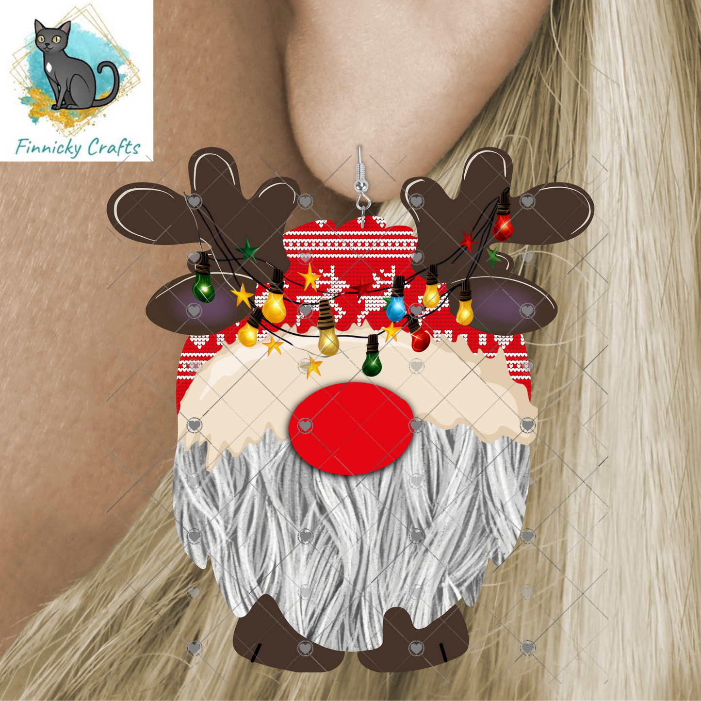 Reindeer Gnome Christmas Design png, Sign, Earrings, Night Light, Light Base, Ornament