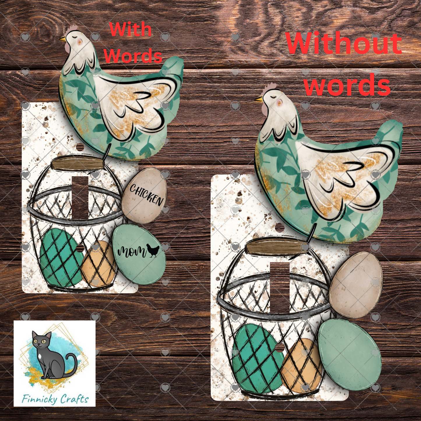 Chicken and Eggs Light Switch, Sublimation, Design, MDF, Acrylic