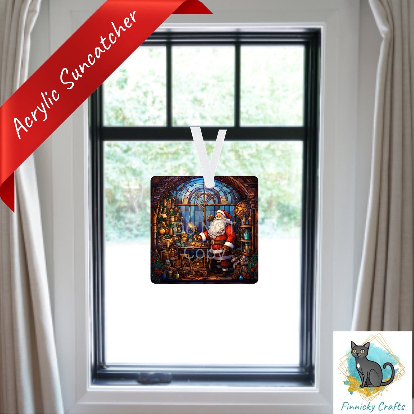 Christmas Stained Glass, Santa's Workshop, Sign, Sublimation, Digital, PNG, Design, Acrylic, Nightlight, Light Base