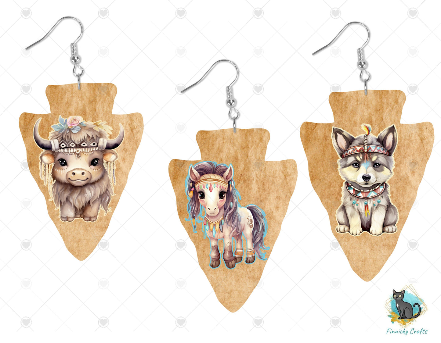 Arrowhead Bundle, Sublimation, Wolf, Horse, Cow Digital, PNG Design, Earrings, Wall Decor, Door Hanger