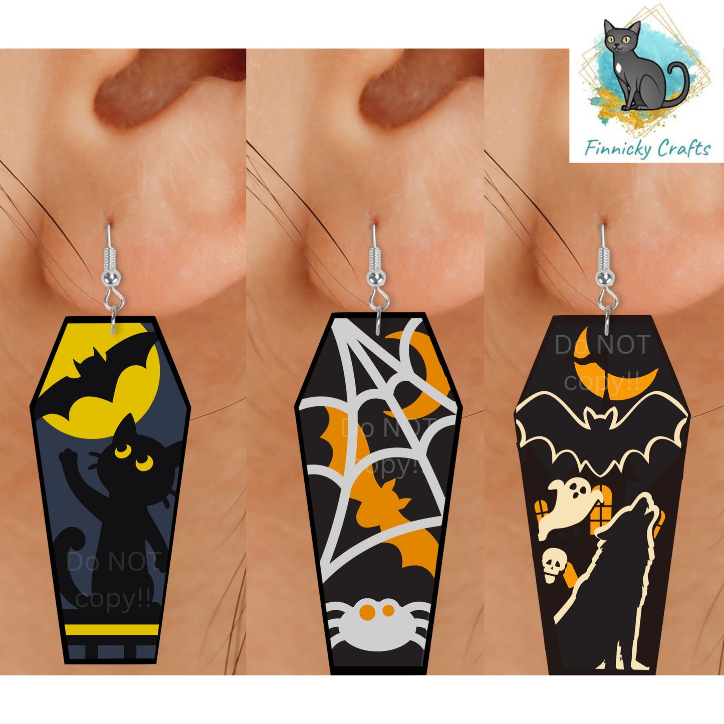 Halloween Fall Autumn Sublimation Digital Design Bundle - Coffin, Black Cat, Spider, Wolf, PNG, Bag charms, Night Light, earrings, sign