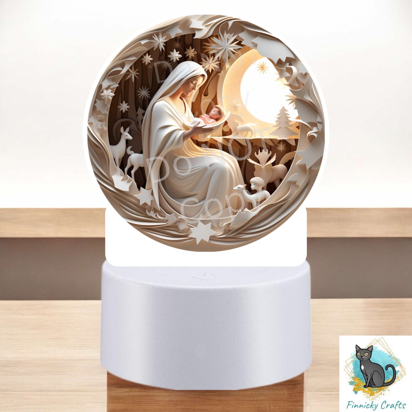 Christmas Mother and Child, Papercut, quilling, Round Light Base, PNG, Digital Download for Sublimation, Night Light