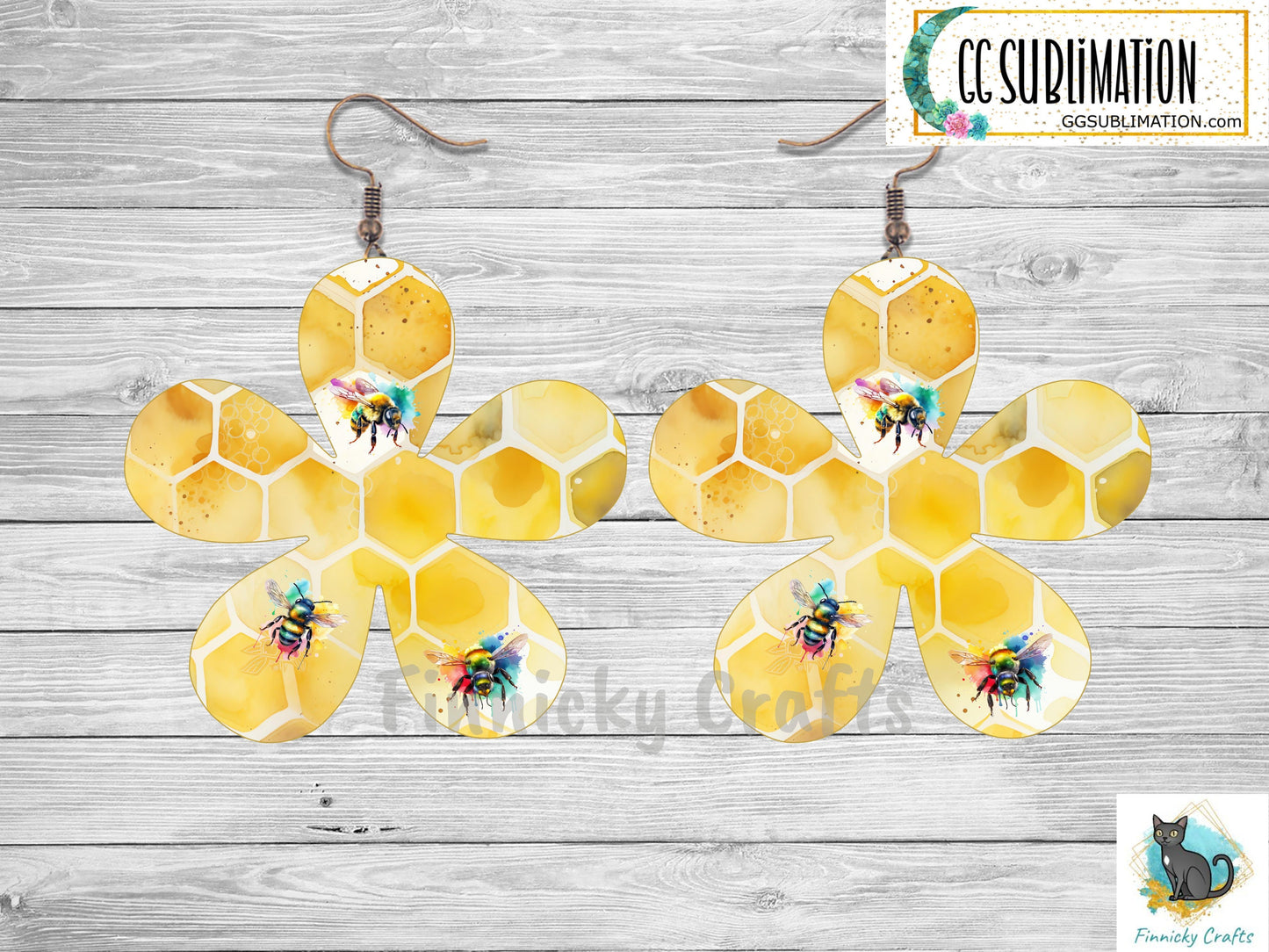 Honeycomb/Bee Sublimation Flower Digital Design- Earrings - Signs - Design