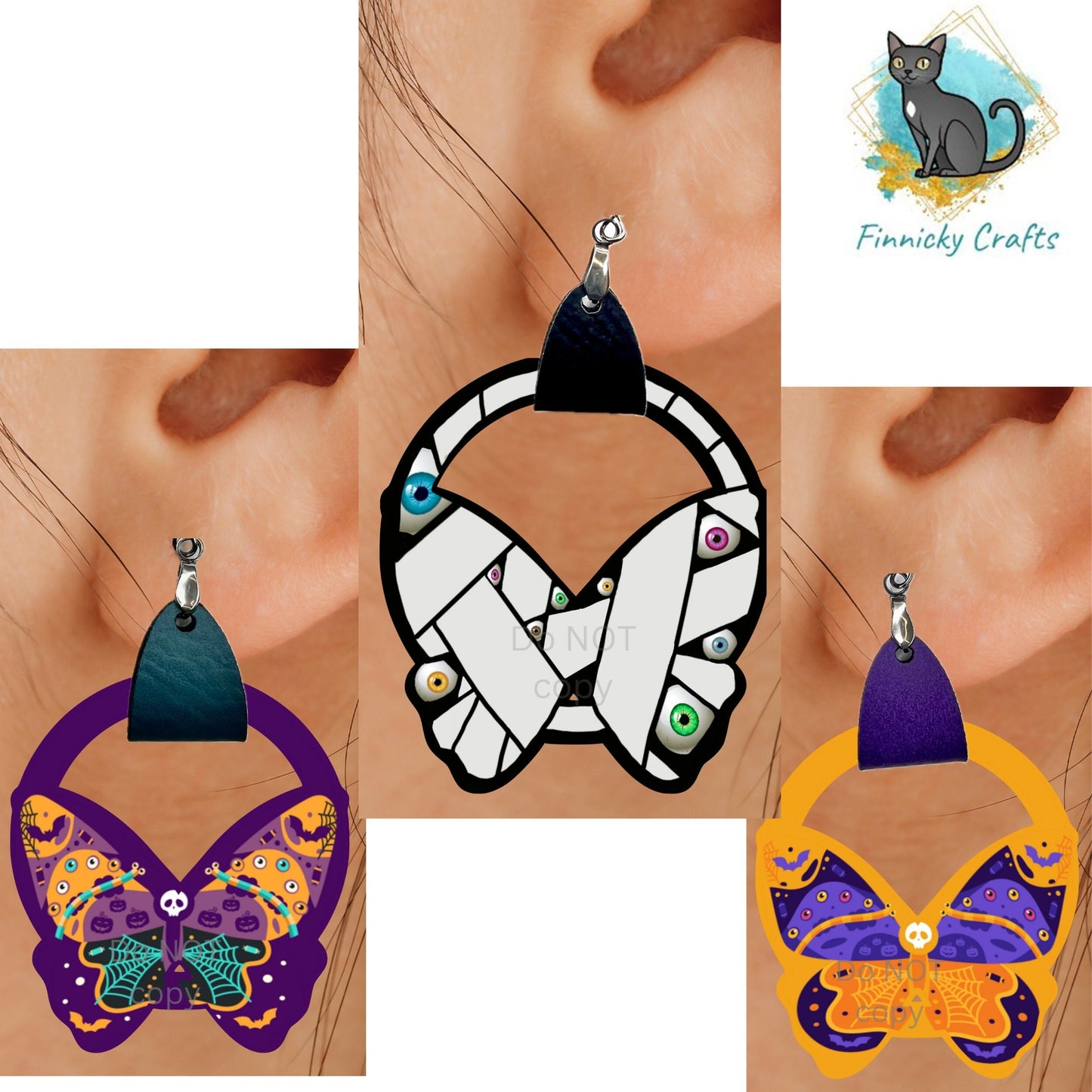 Leather Butterfly Earring PNG, Halloween Earring Design, Sublimation Leather Earring, fall leaves, mummy
