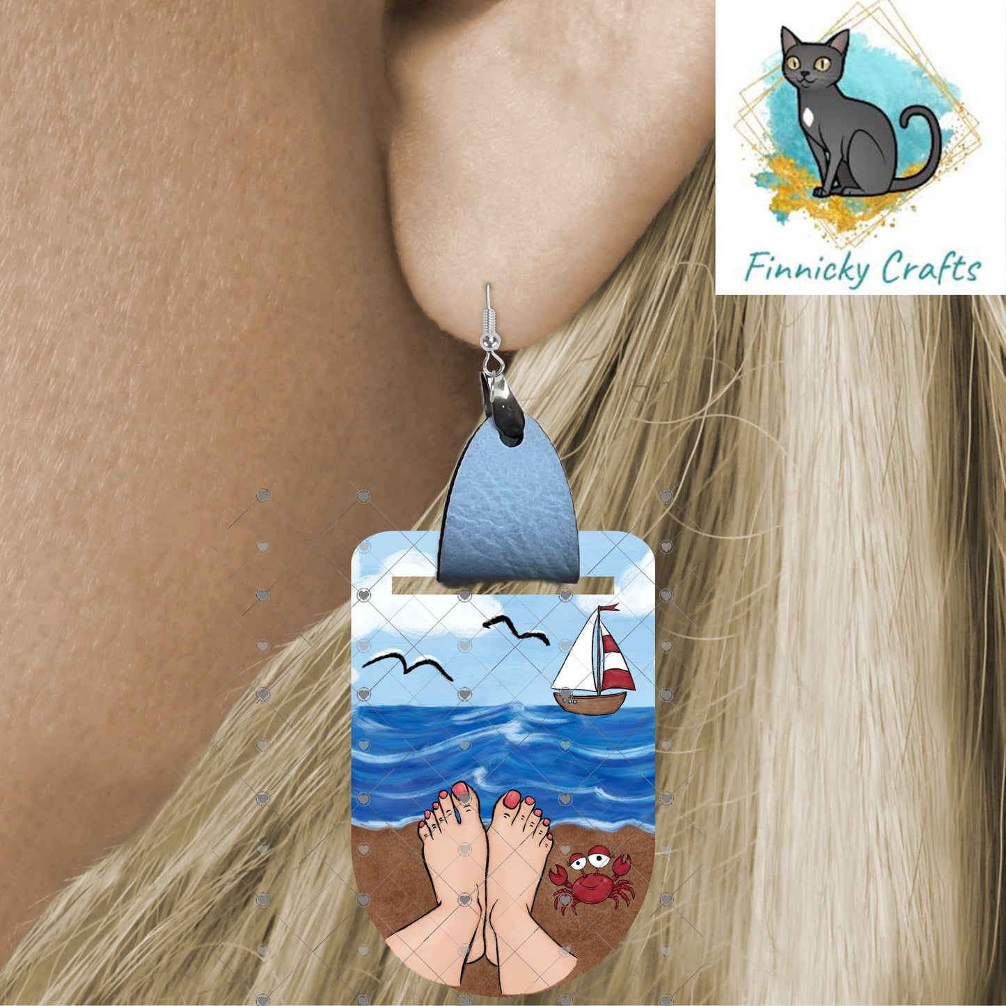 Leather Oval Beach Earrings PNG, Spring Summer Earrings Design, Sublimation Leather Earring.