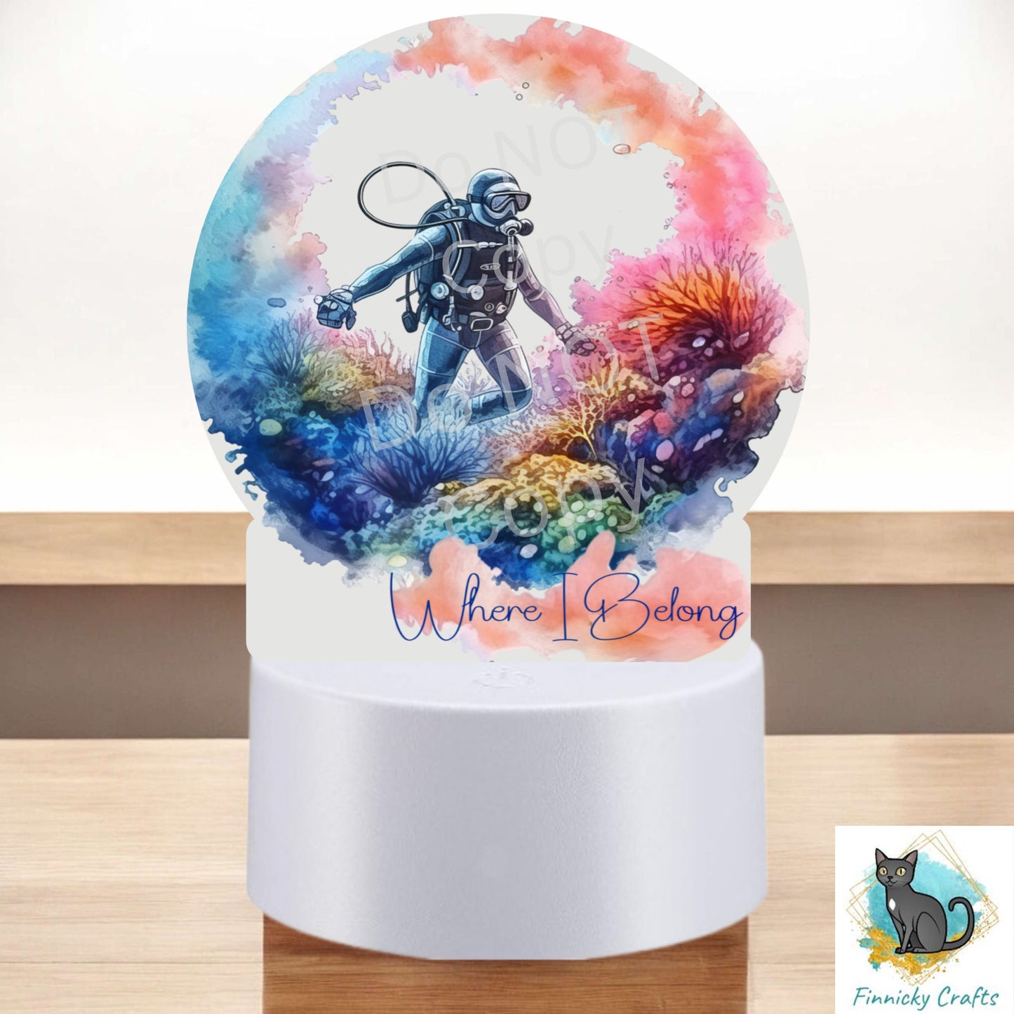 Scuba Diving, Where I Belong, Round Light Base Acrylic, Decor, Sublimation, Digital, PNG, Design, Acrylic, Nightlight