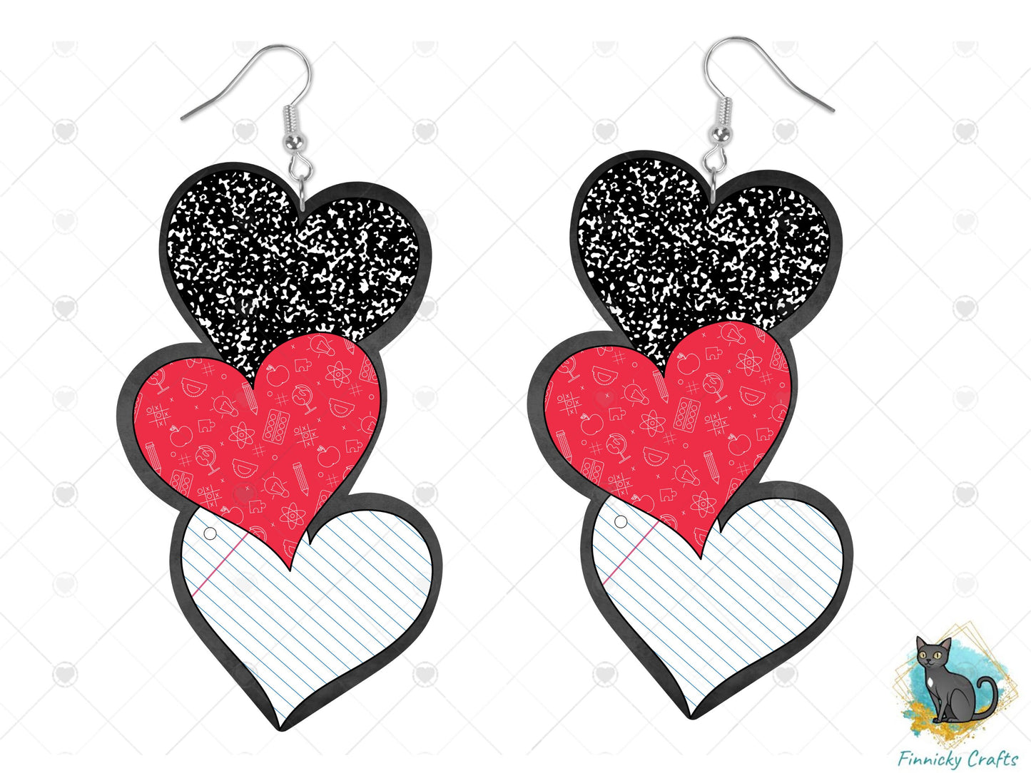Teacher Trio heart, Earrings PNG, Sign PNG, Sublimation Design, Digital Download, Teacher gift