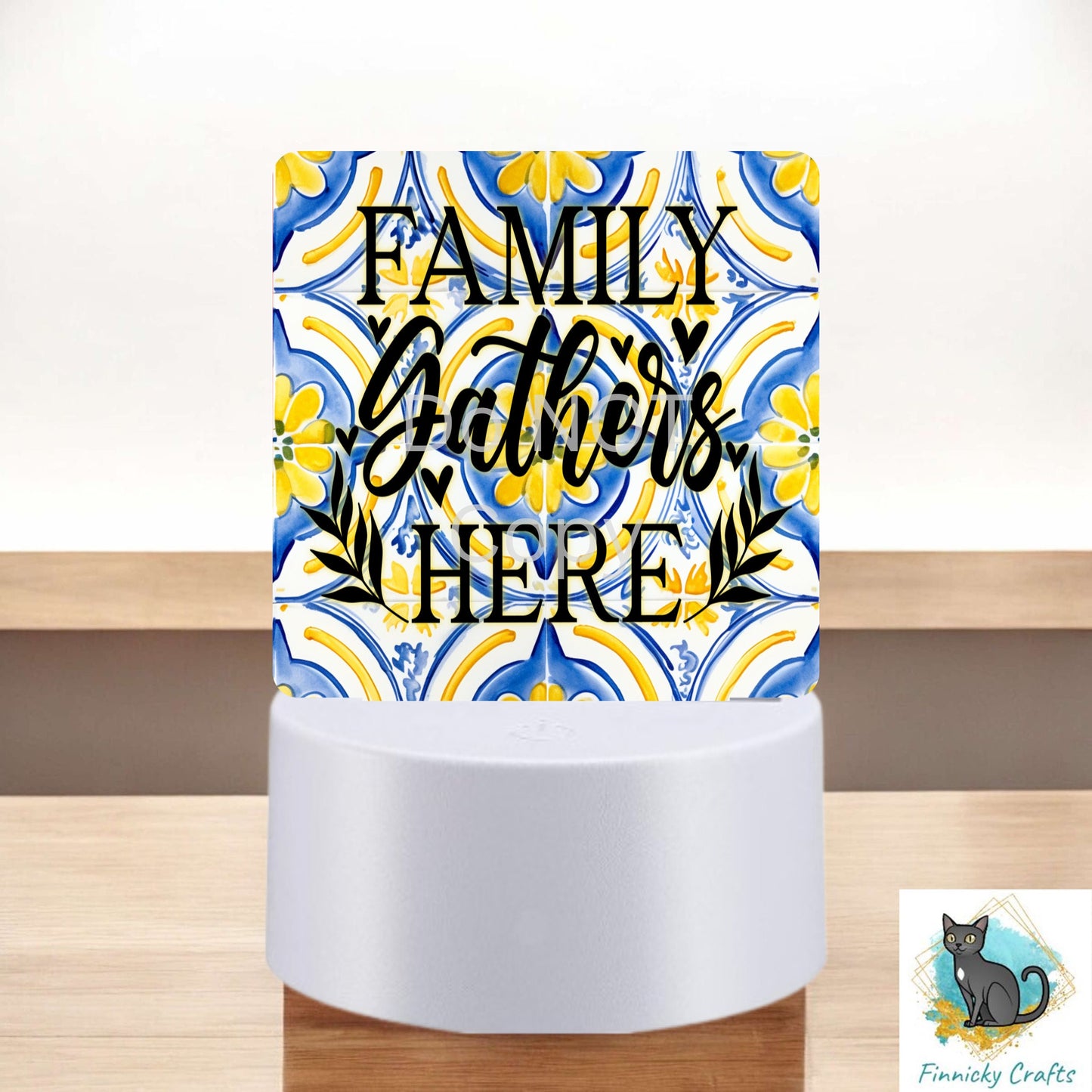 Mediterranean tiles and lemons png - Sublimation Designs - Square Acrylic - Light Base - Home Decor - Night Light - Kitchen - Words & blank