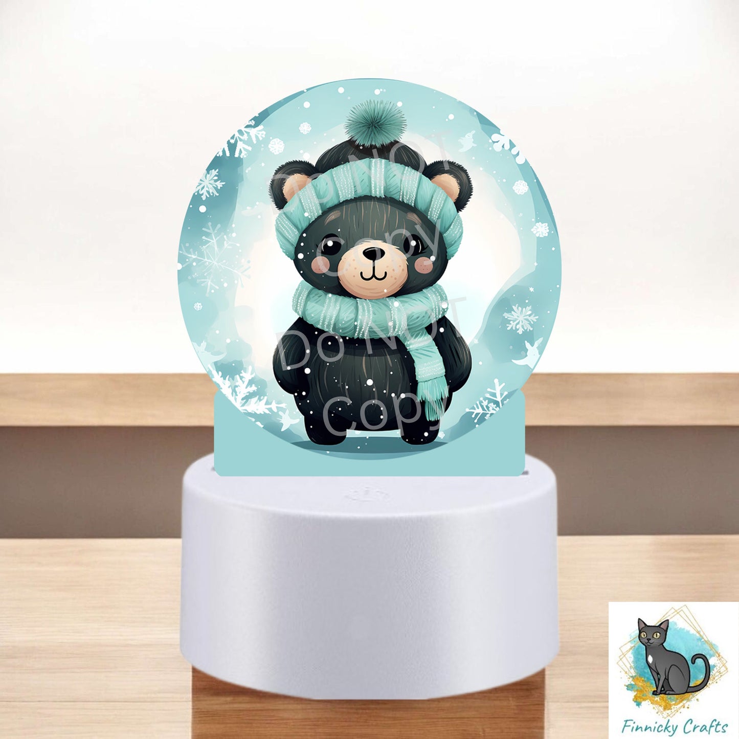 Winter Black Bear, Round Light Base Acrylic, Sign, Sublimation, Digital, PNG, Design, Acrylic, Nightlight