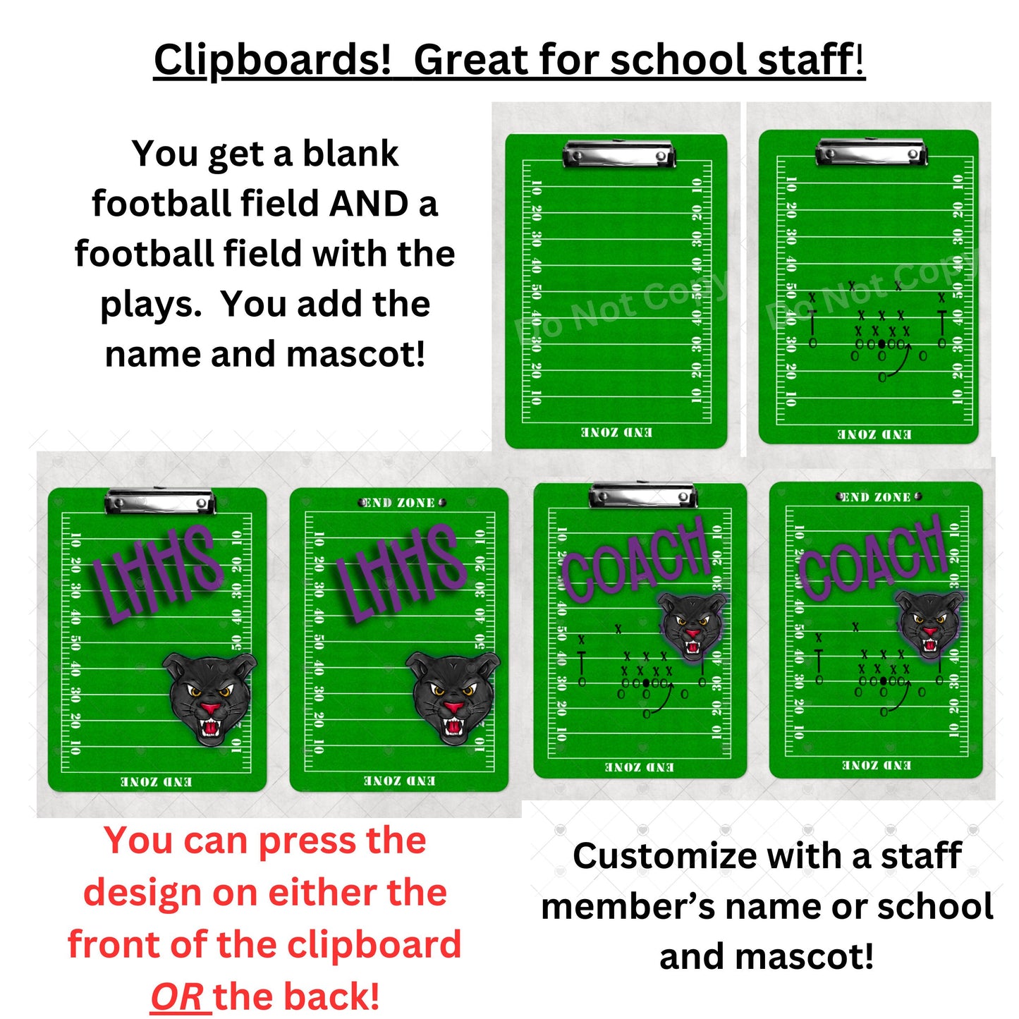 Customizable Football Plays Coach Clipboard, School Staff, Gift, Sublimation, Digital Design, PNG, Download, Back to School