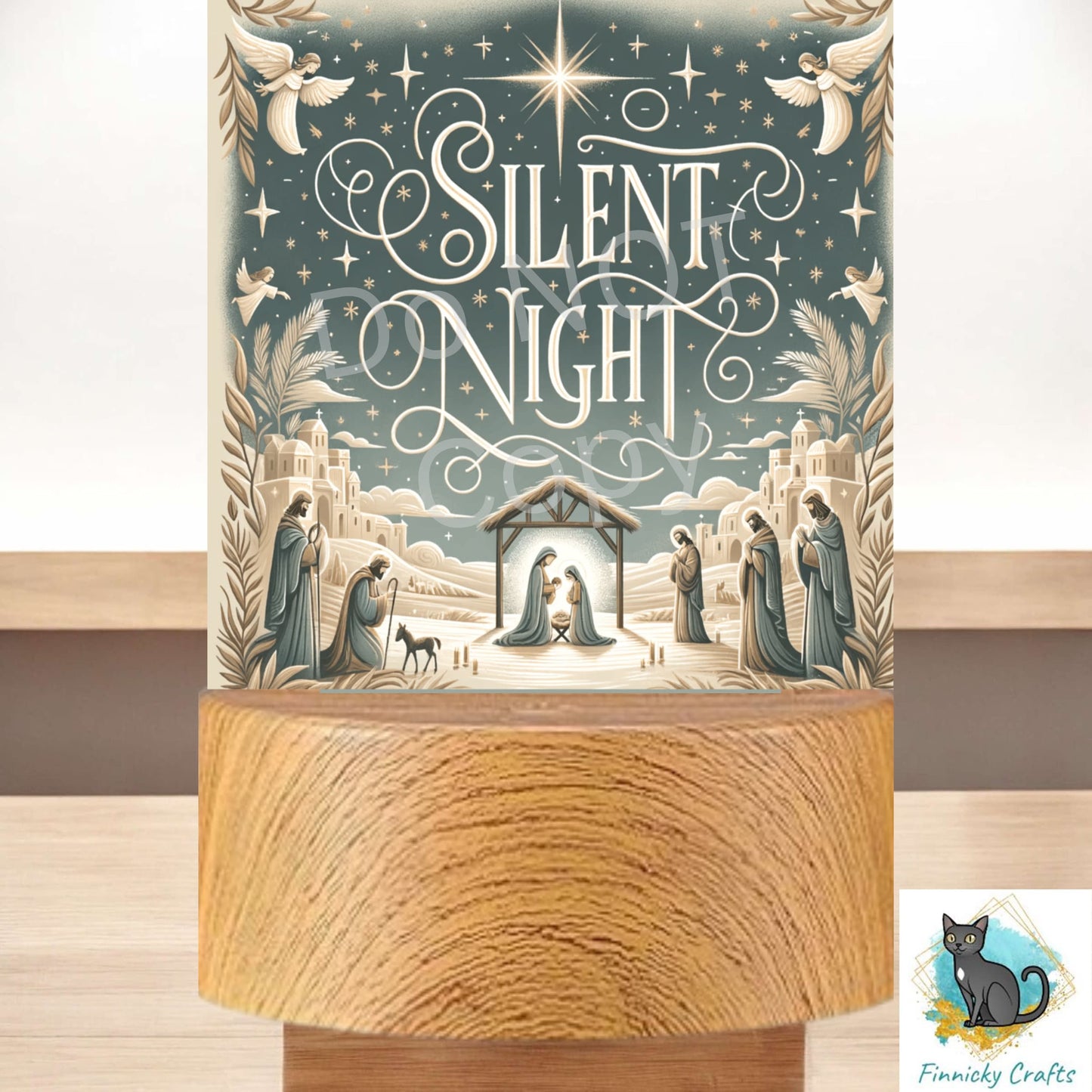 Silent Night Square Light Base, Nightlight, Decoration, Sleigh, Sublimation, Digital, PNG, Design, Download, Winter Scene, Christmas
