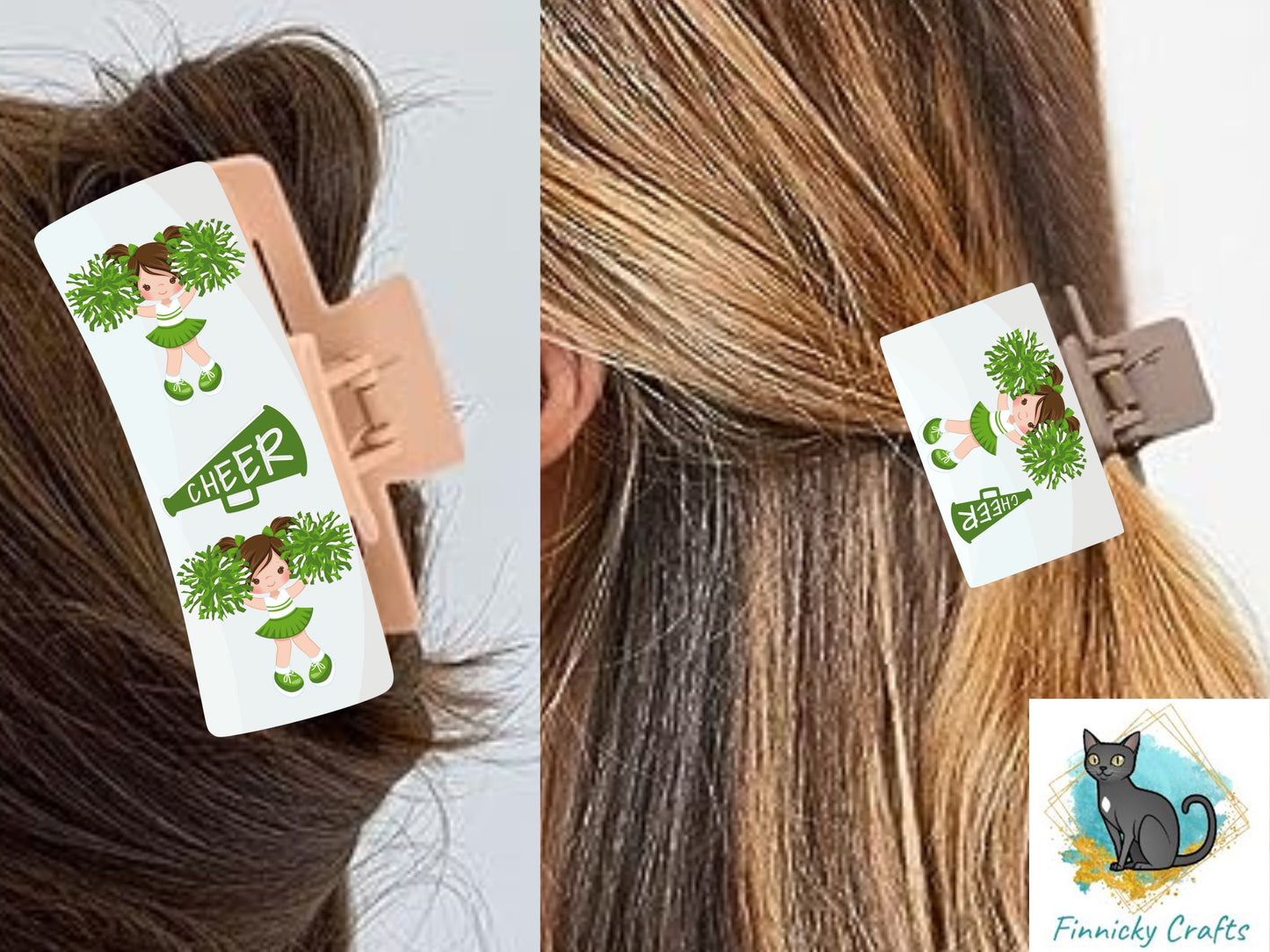 Cheerleading green white hair clip Bundle - Blonde, Brunette, Black hair png - Digital Design - Download, Sublimation - Small and large