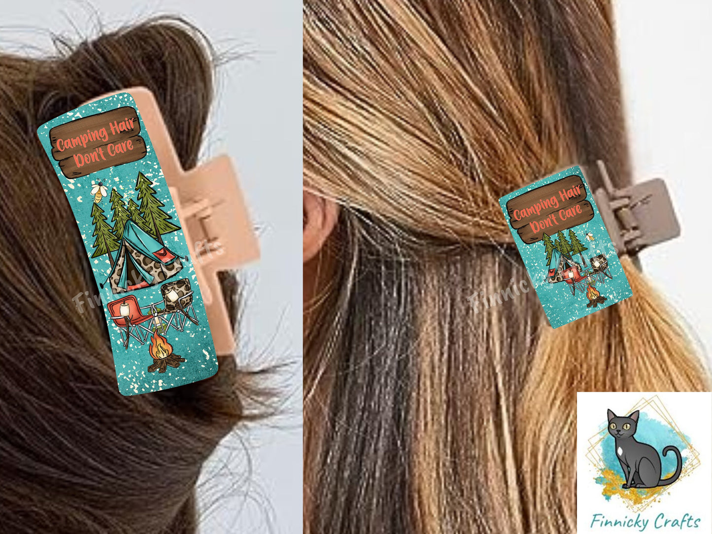 Camping Hair Don't Care, Large hair clip, small hair clip sublimation, Digital Design png
