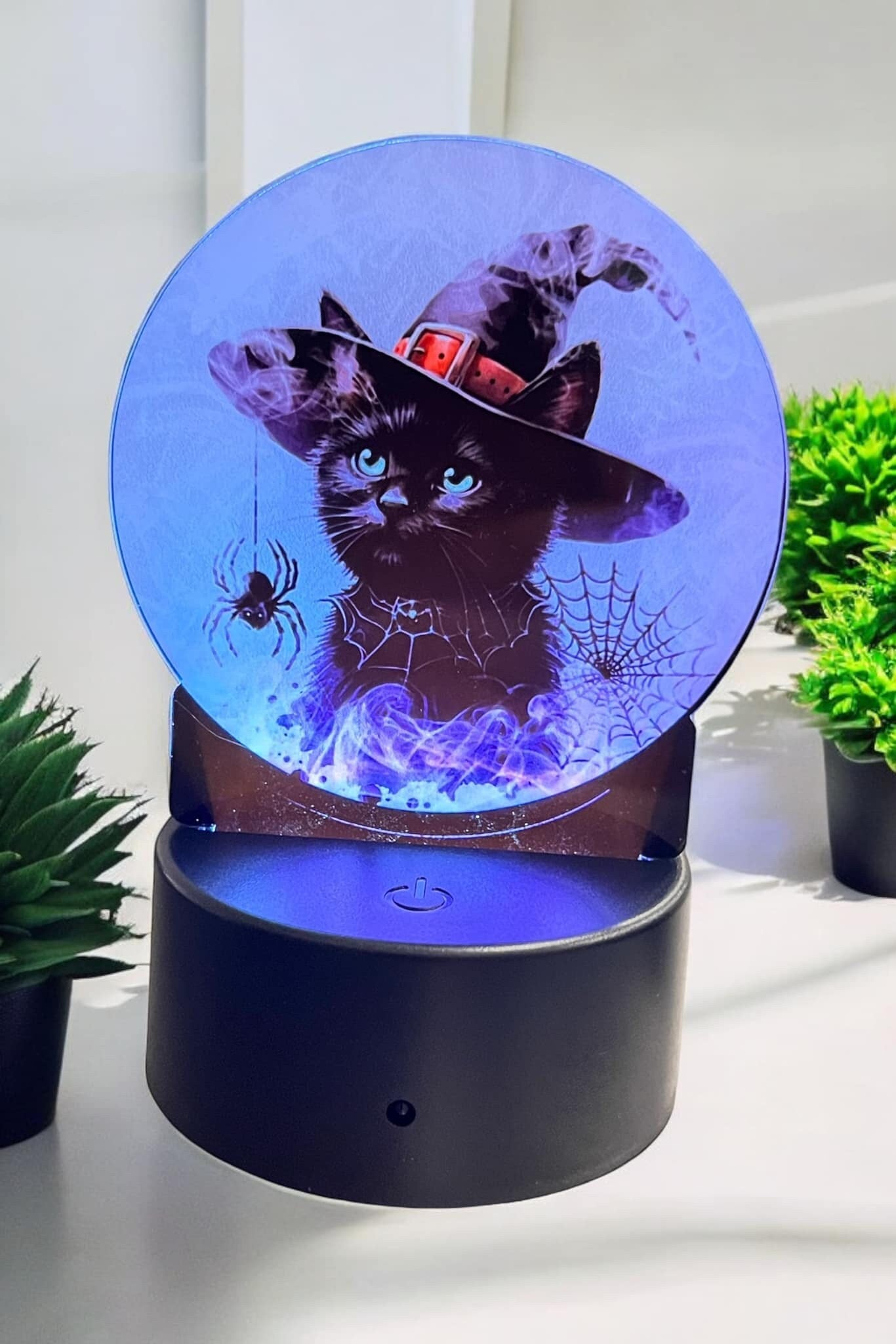 Black Cat Crystal Ball png - Sublimation Designs - Acrylic Light Base - Halloween Decor - Witch's Hat - Spider - Night Light