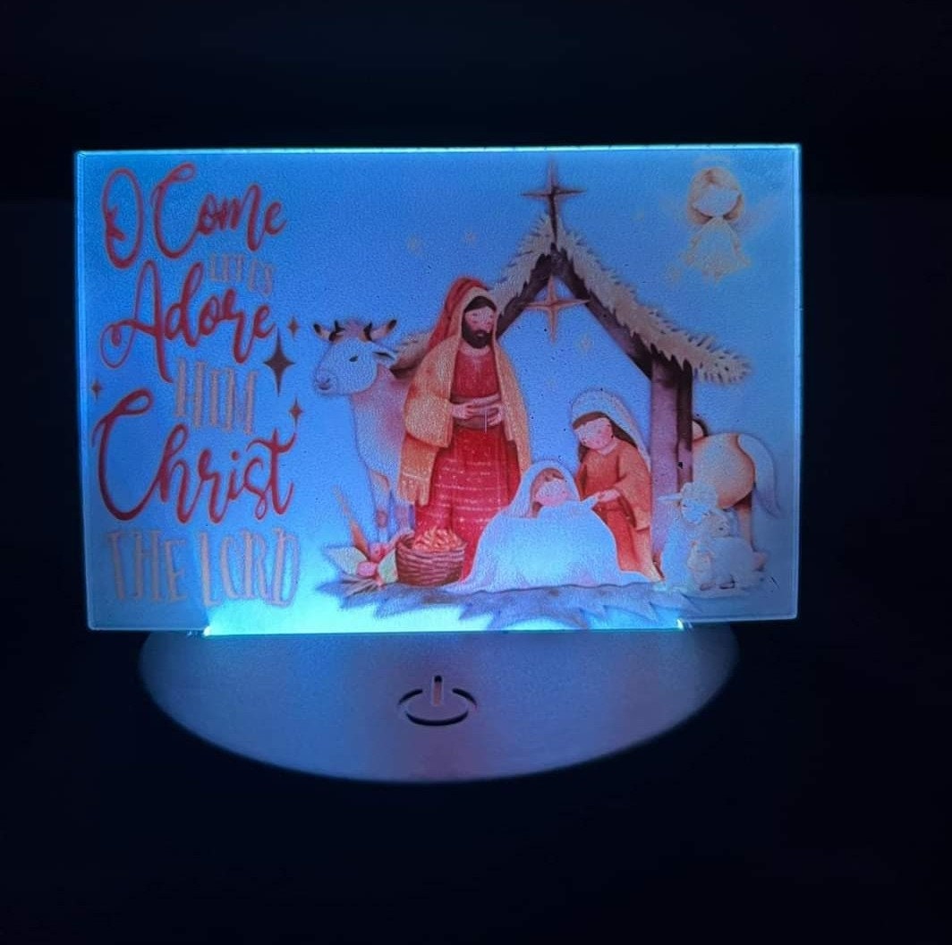 Nativity Rectangle Light Base, Nightlight, Decoration, Sublimation, Digital, PNG, Design, Download, Baby Jesus, O Come Let Us Adore Him