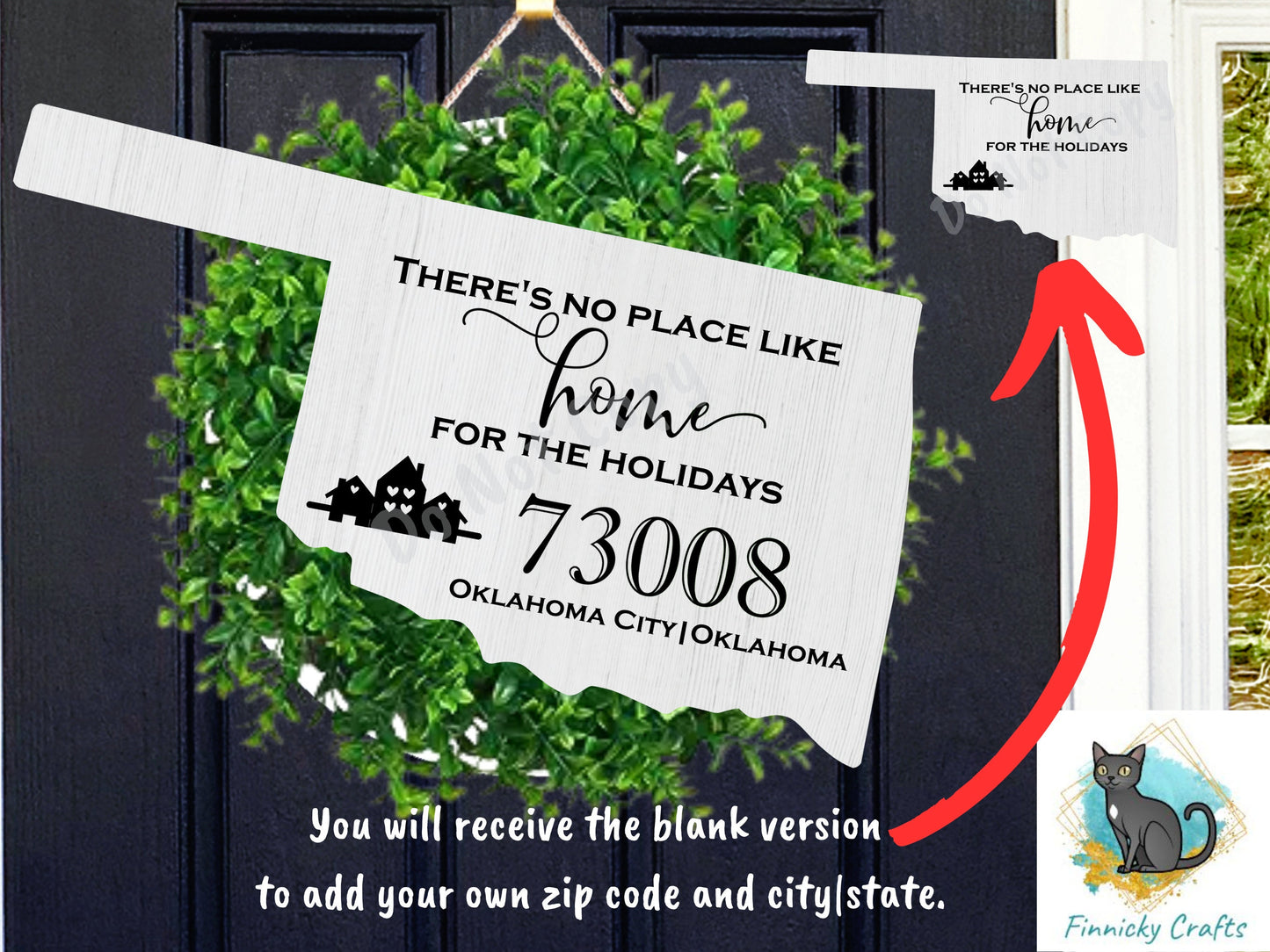 Customizable Oklahoma State Shape, Home for the Holidays, Zip Code, Sublimation, PNG, Digital Download, Door Hanger, Ornament