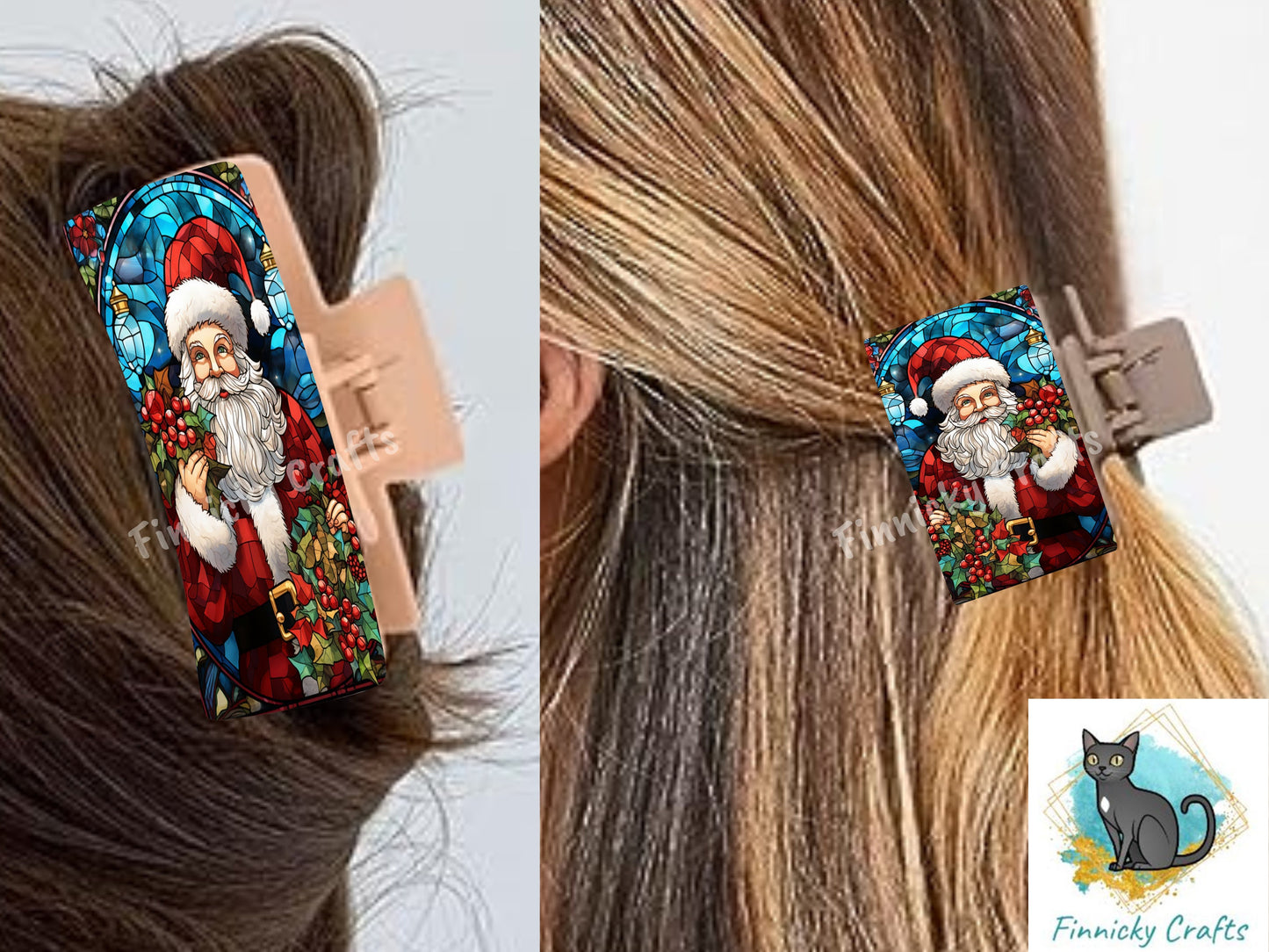 Stained Glass Santa Claus Large hair clip, small hair clip, sublimation, png, digital designs