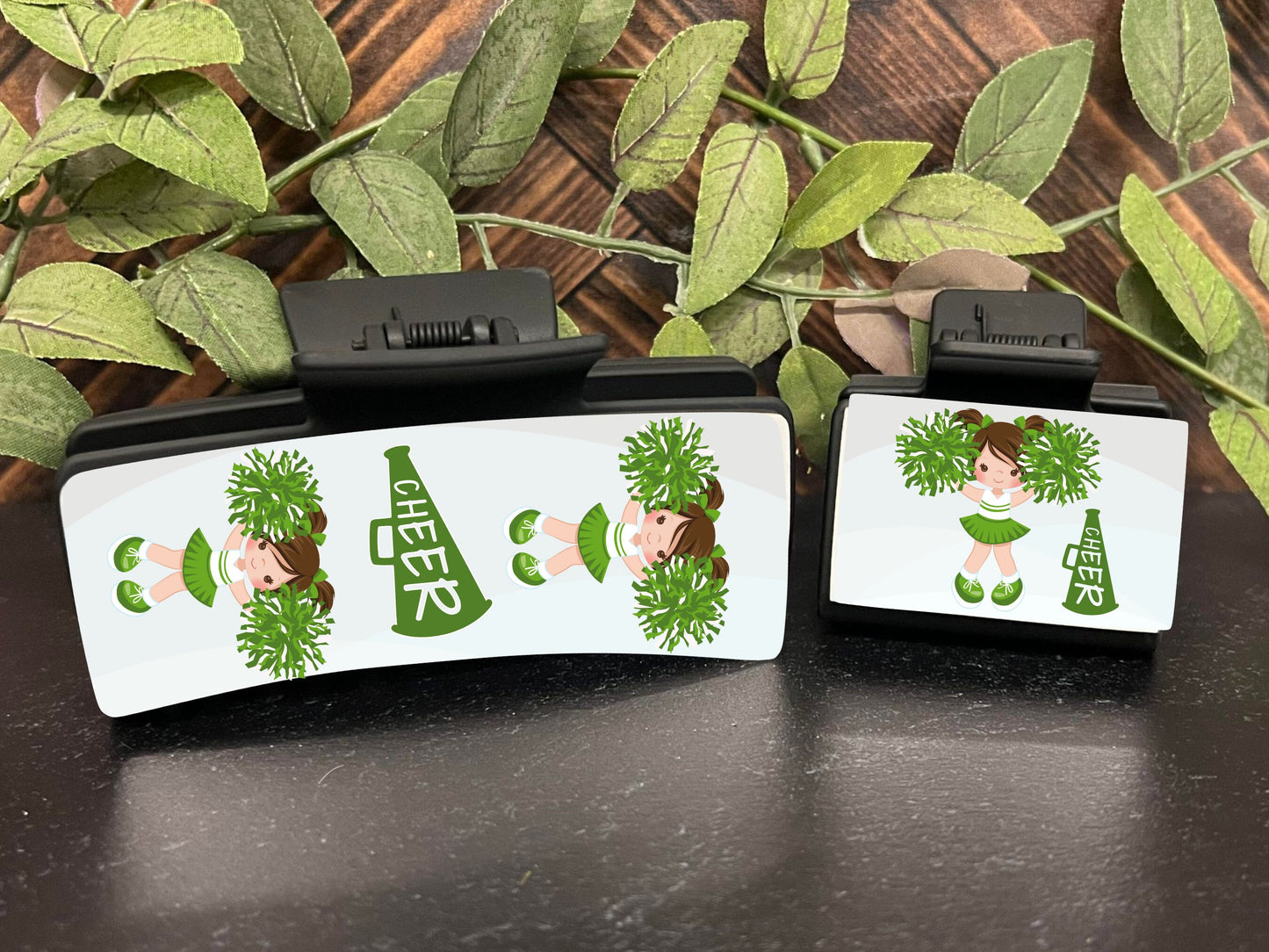 Cheerleading green white hair clip Bundle - Blonde, Brunette, Black hair png - Digital Design - Download, Sublimation - Small and large