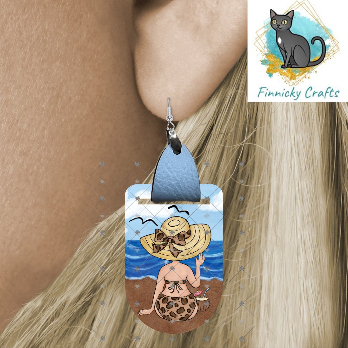 Leather Oval Beach Earrings PNG, Spring Summer Earrings Design, Sublimation Leather Earring.