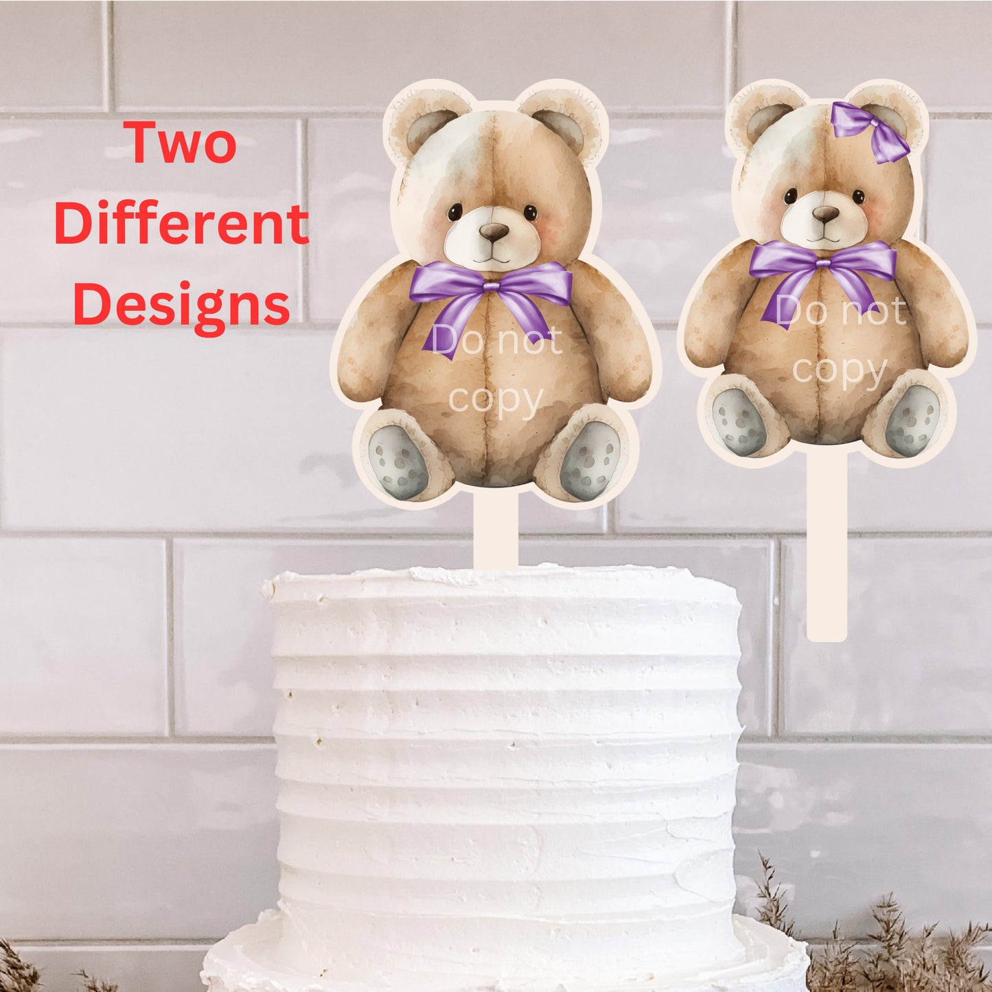 Teddy Bear with bows Cake Topper Bundle - 6 designs total - Sublimation Design - green, purple, yellow png, Acrylic Sublimation, decoration