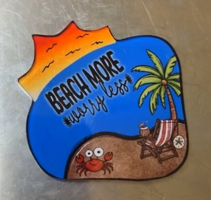 Sublimation Design, Beach More Worry Less - Sun Pool Blank - Beach Bag, Night light, Sign, Suncatcher, Car Vent, Earrings, Digital Download