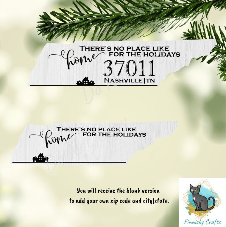 Customizable Tennessee State Shape, Home for the Holidays, Zip Code, Sublimation, PNG, Digital Download, Door Hanger, Ornament