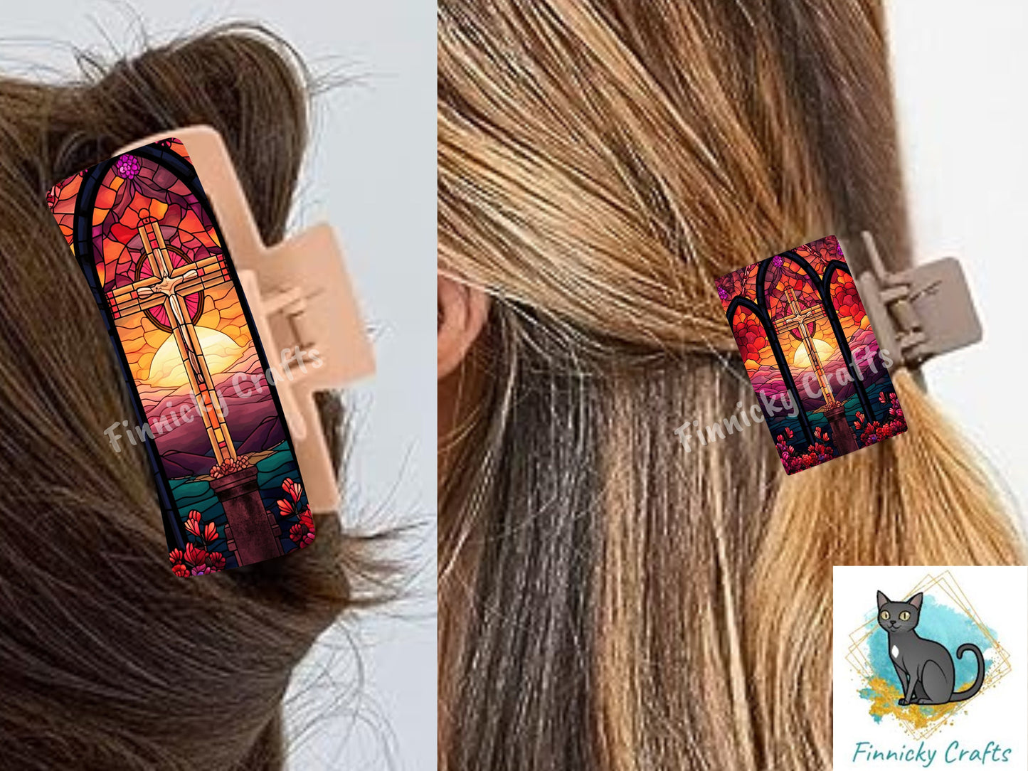 Stained Glass Cross Large hair clip, small hair clip, sublimation, png, digital designs