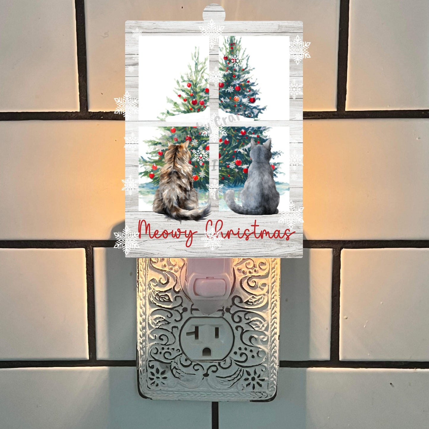 Cats Meowy Christmas Window Scene Ornament, Nightlight, Vent clip, Sublimation, Digital, PNG, Design, Download, MDF and Acrylic